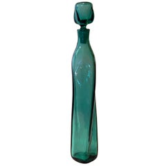 Wayne Husted Twist Art Glass Decanter with Stopper for Blenko in Seagreen