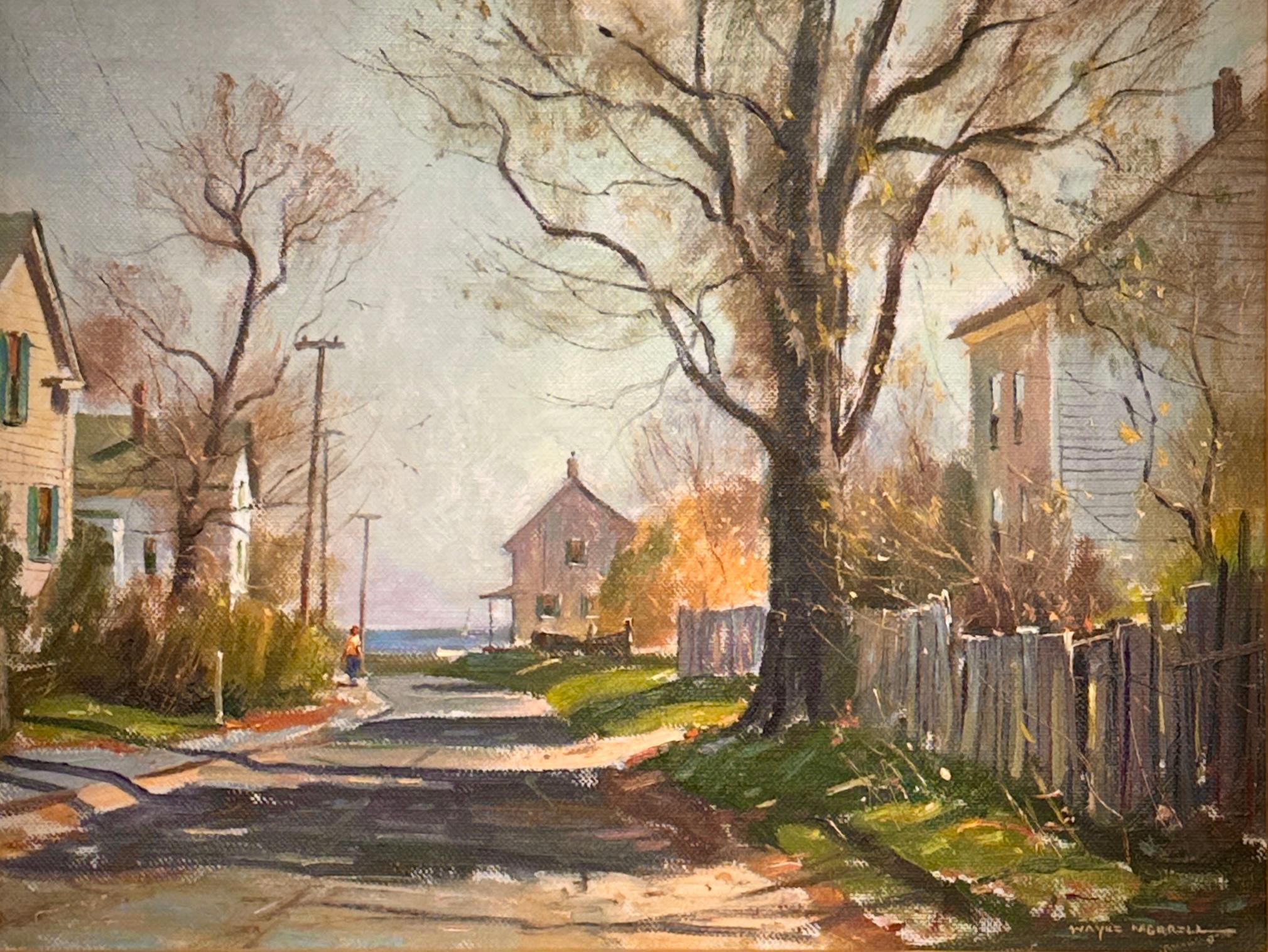Wayne Morrell Landscape Painting - "Rockport Street Scene" painted in 1964 by famous Rockport Massachusetts Artist