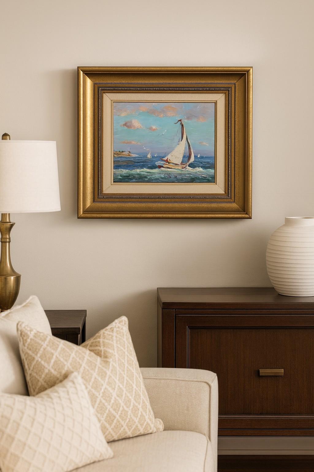 Signé en bas à gauche.

 Dans cette peinture, Morrell donne vie à un paysage marin animé au large de la côte de Rockport. L'œuvre met en évidence sa signature artistique, avec un coup de pinceau impressionniste qui transmet une sensation palpable de