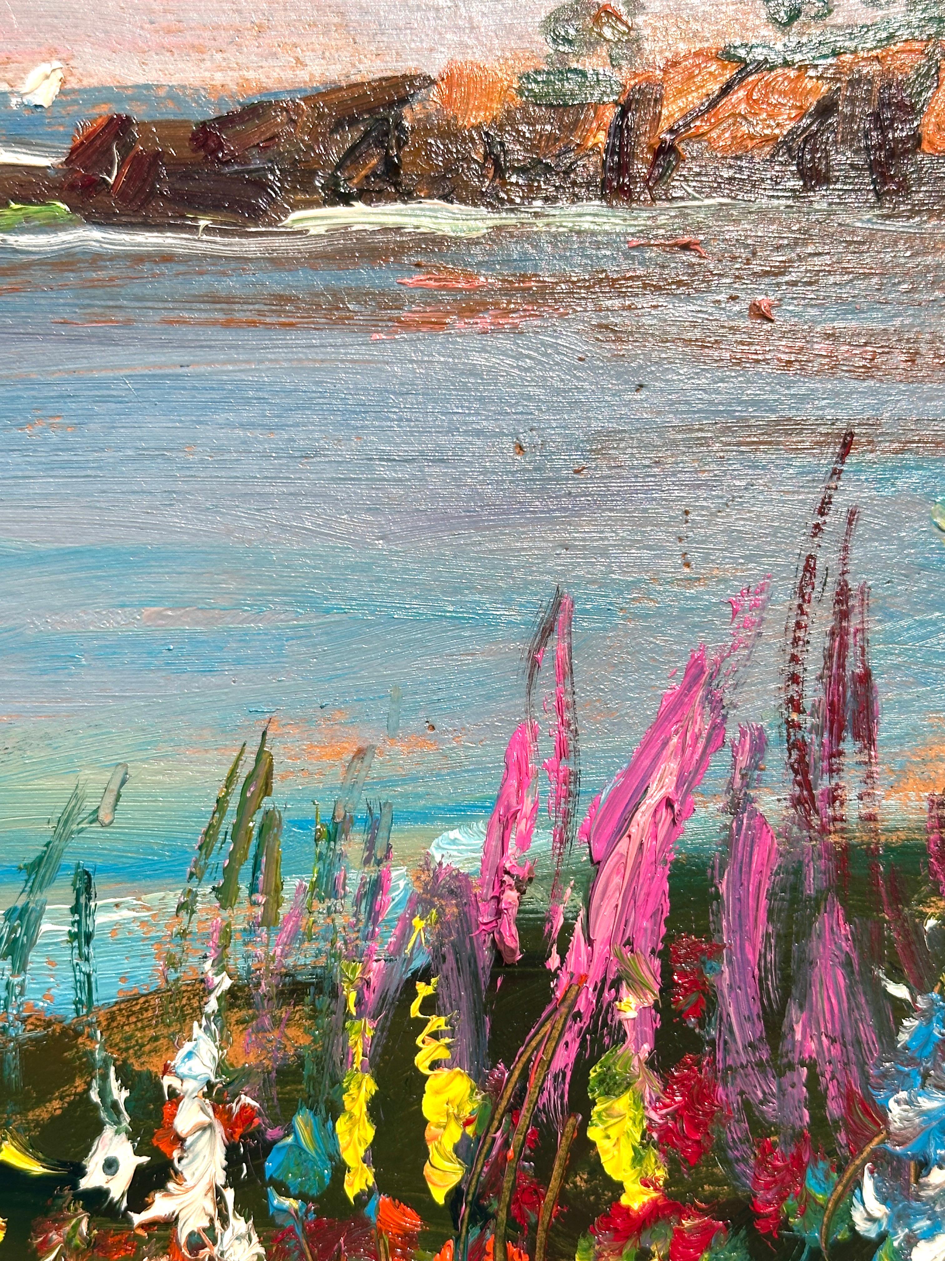 Wayne Morrell Coastal Garden mit Segelbooten Original impressionistische Meereslandschaft im Angebot 3