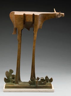 "Domingo", zeitgenössische Bronzeskulptur eines abstrahierten Stiers