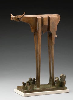 "Domingo" contemporary bronze sculpture of an abstracted bull