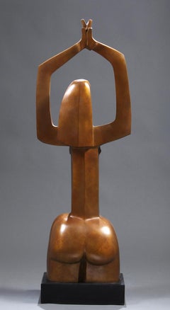 Isabella 3/12 sculpture contemporaine en bronze d'une femme agenouillée dans une pose de salutation