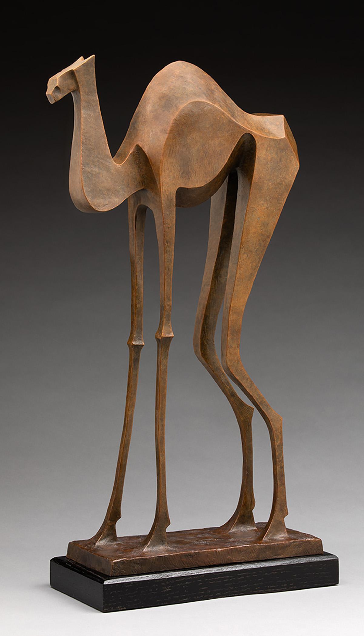 Wayne Salge Figurative Sculpture - "Jamal (2/12)" contemporary bronze interpretive sculpture of a camel 