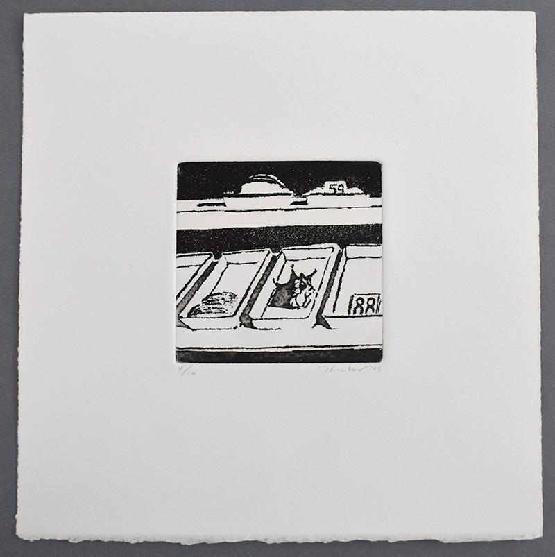 Delicatessen-Tabletts – Americana Nostalgia Pop Art Schwarz und Weiß – Print von Wayne Thiebaud
