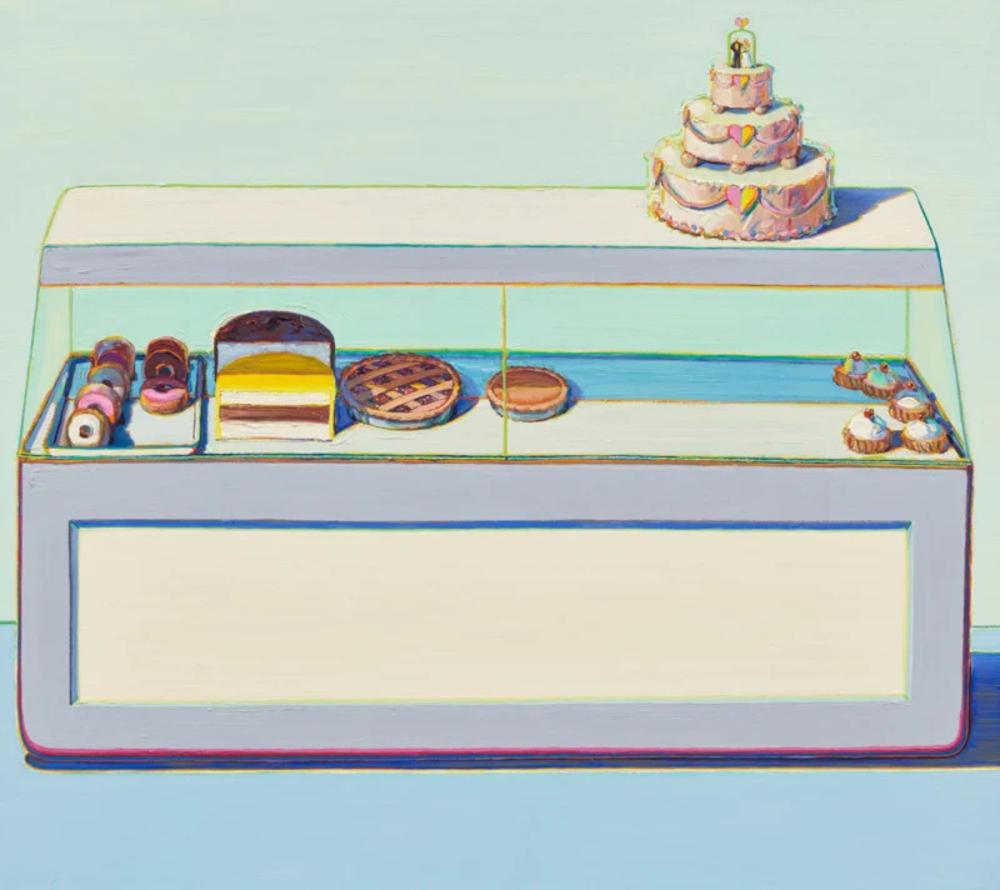 Wayne Thiebaud: Bäckerei Fall

Wayne Thiebaud (1920) ist berühmt für seine köstlichen Darstellungen von Kuchen, Eiscreme und Hot Dogs. Er ist bekannt für seine klaren Kompositionen, gleißenden Farben und ein dickes Impasto.

1969 / 2018

62.6 x 55.8