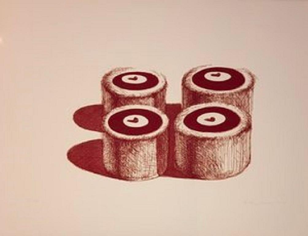 Wayne Thiebaud Abstract Print - Cherry Cakes (Recent Etchings II)