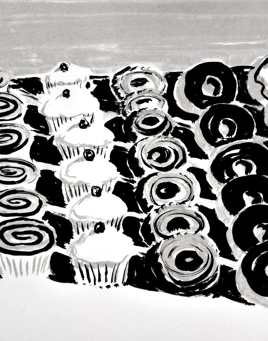 Dark Cupcakes and Donuts - Modern Print by Wayne Thiebaud