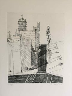 Hotel Corner: Limited Edition Etching by Wayne Thiebaud, dated 1979 - 1998