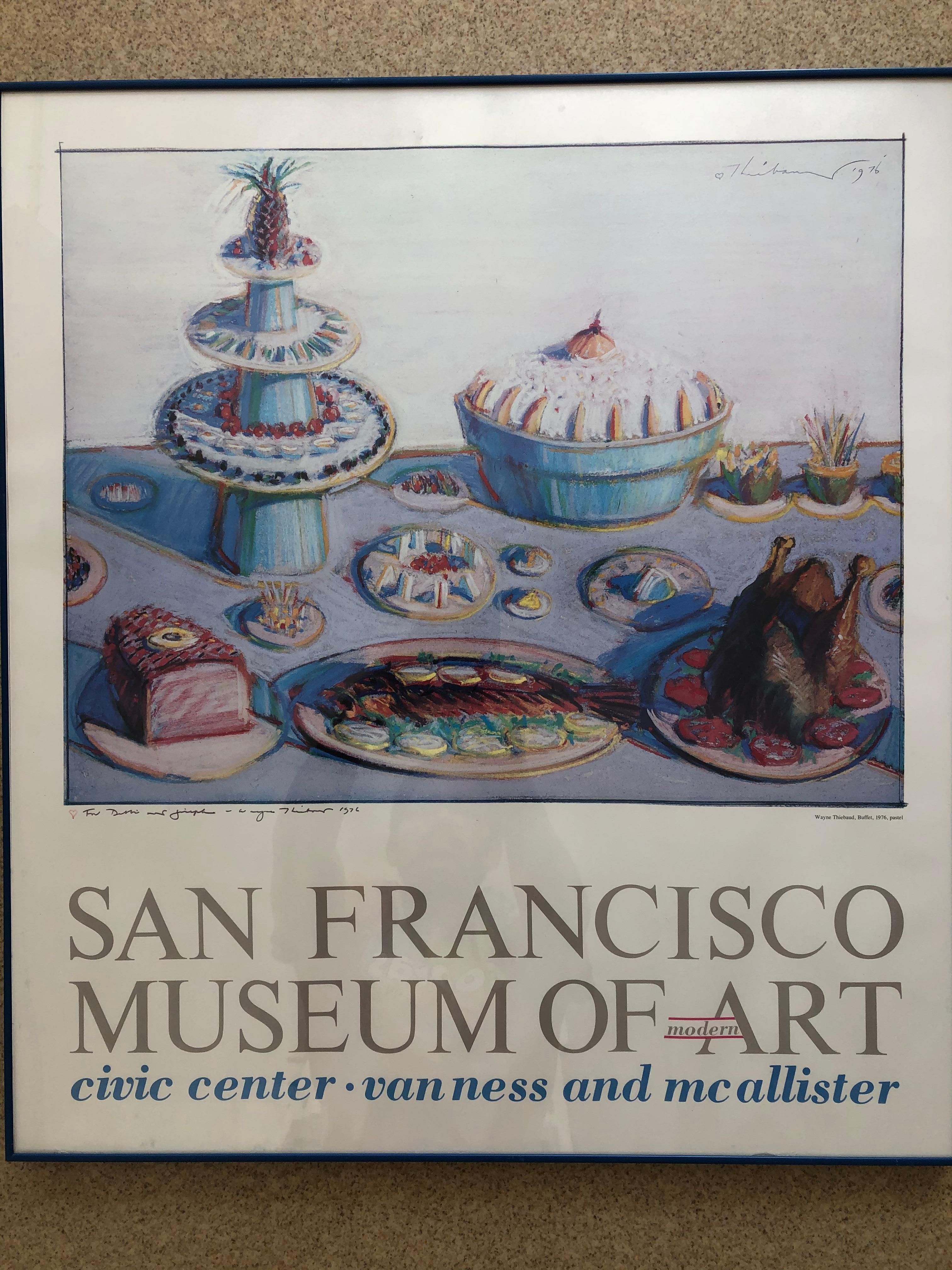 Wayne Thiebaud: 1920-2021. Well listed California artist with auction results over 16 million dollars for paintings. He has had results for prints in the hundreds of thousands of dollars. This exhibition poster was signed by him and dedicated. It