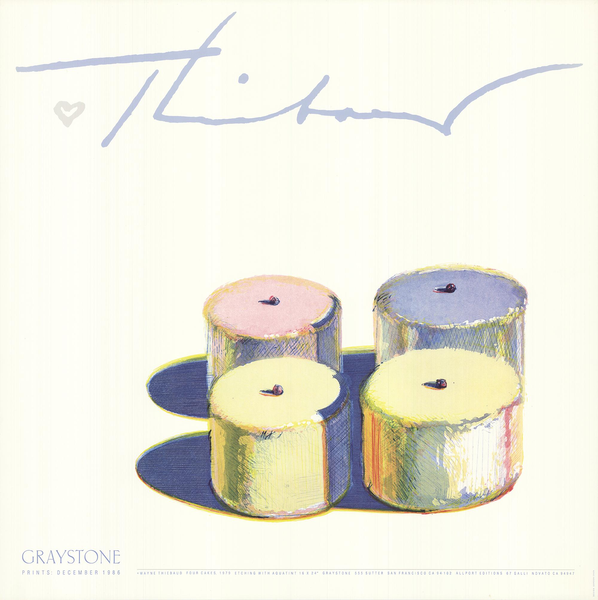 WAYNE THIEBAUD Four Cakes 28" x 28" Poster 1986 Pop Art Pastel, Pink - Print by Wayne Thiebaud