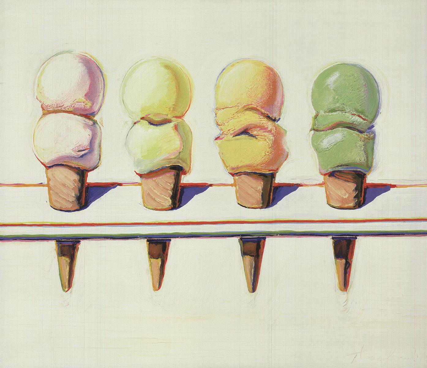 Wayne Thiebaud « Four Ice Cream Cones » 2010- Lithographie offset en vente 1