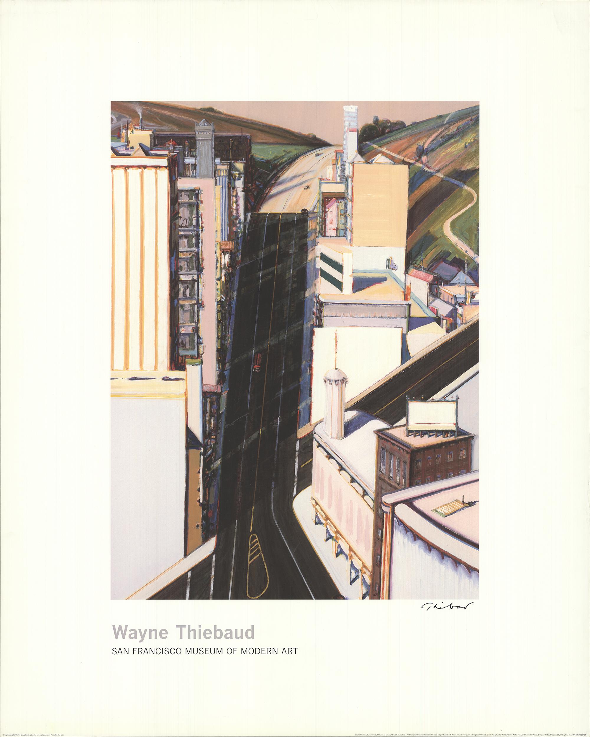 WAYNE THIEBAUD Sunset Streets SIGNED 40" x 32" Giclee 1985 Pop Art Neutral - Print by Wayne Thiebaud