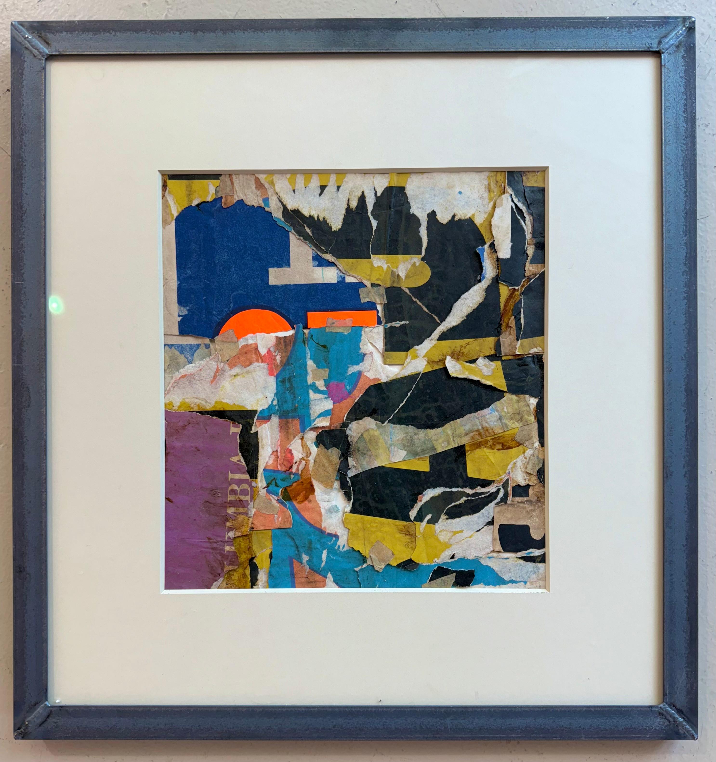 Paper and Adhesive collage by Wayne Timm. Image measures 12 x 13
Framed in a closed corner steel custom frame 

In the 1960's, Wayne Timm rubbed elbows with the likes of Warhol, Lichtenstein, Rauchenburg and many others, in the time he had an Art