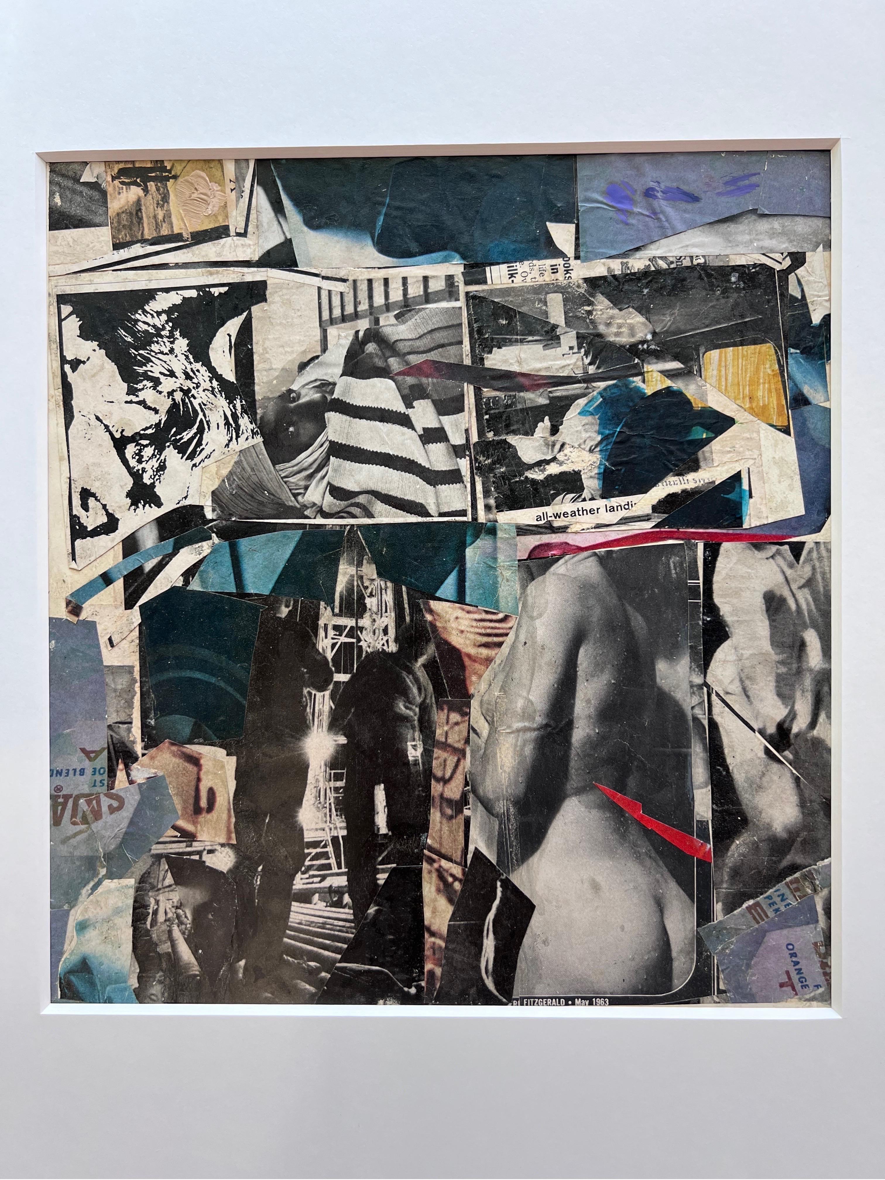 Paper and Adhesive collage by Wayne Timm. Image and mat opening measures 11 3/4 x 12 3/4 in. 

In the 1960's, Wayne Timm rubbed elbows with the likes of Warhol, Lichtenstein, Rauchenburg and many others, in the time he had an Art studio loft in New