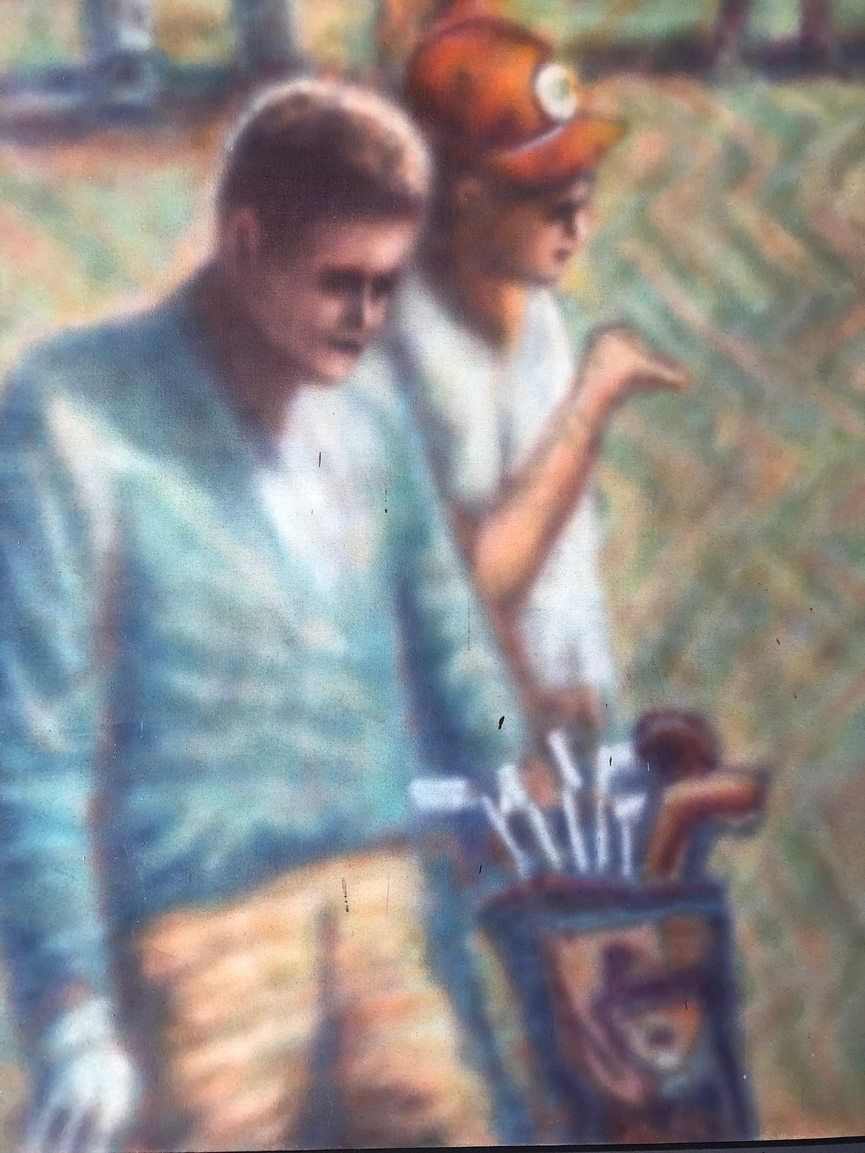 Großes großes Vintage-Gemälde mit dem Titel: „Guten Tag Arnie“ im Angebot 1