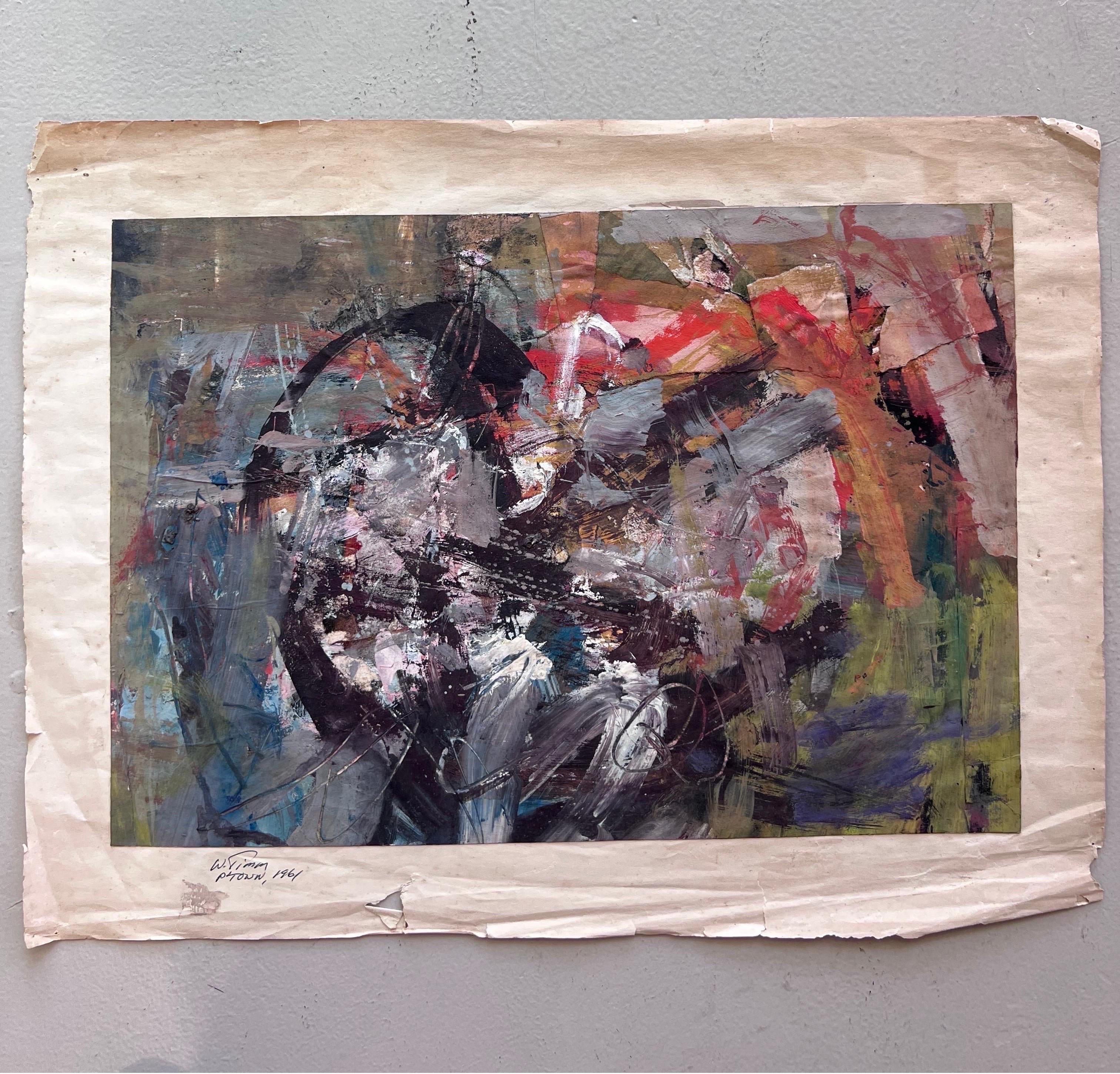 Peinture expressionniste abstraite vintage sur papier de Wayne Timm  en vente 1