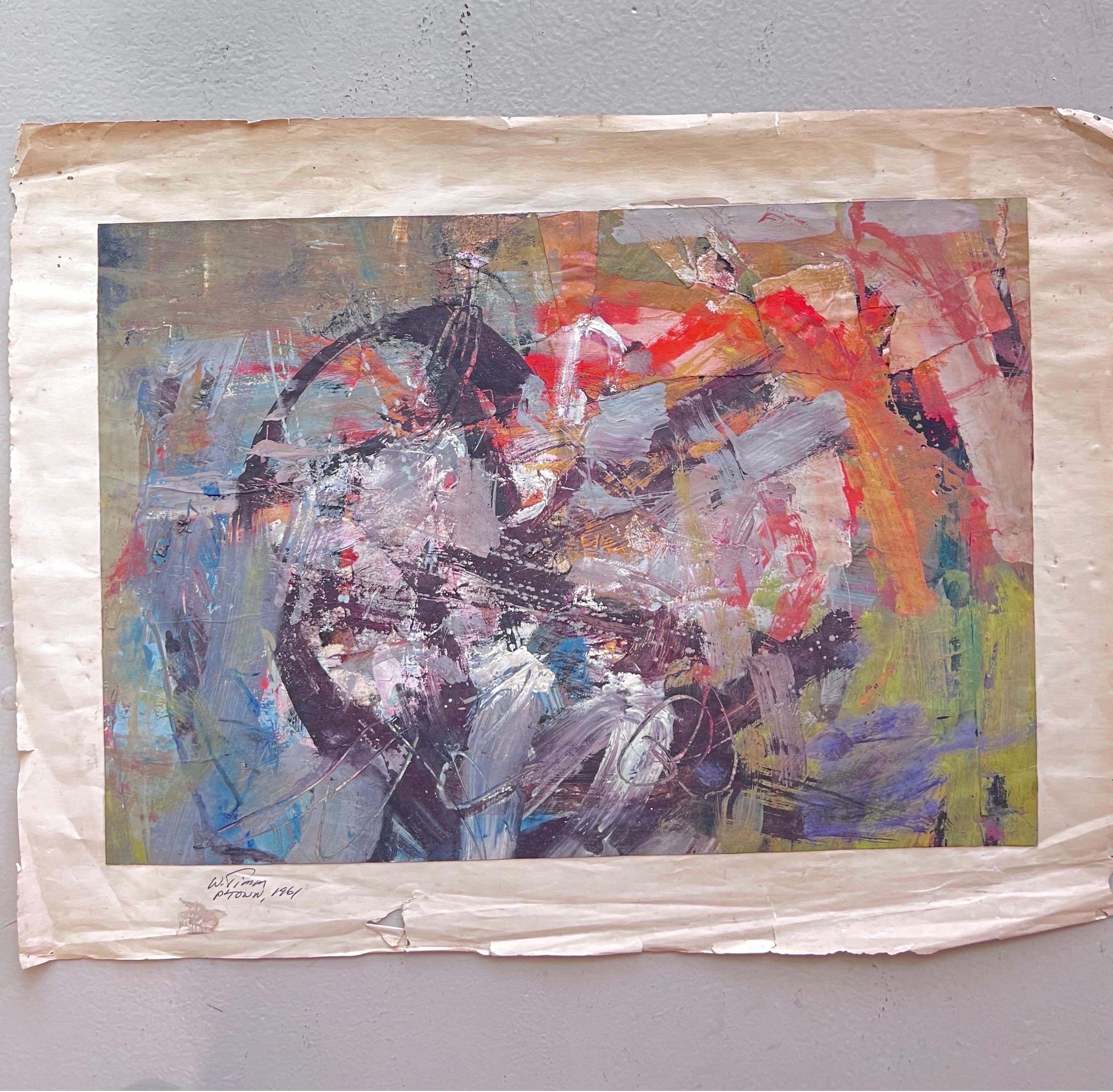 Vintage Abstract Expressionist Painting on paper by Wayne Timm  For Sale 1