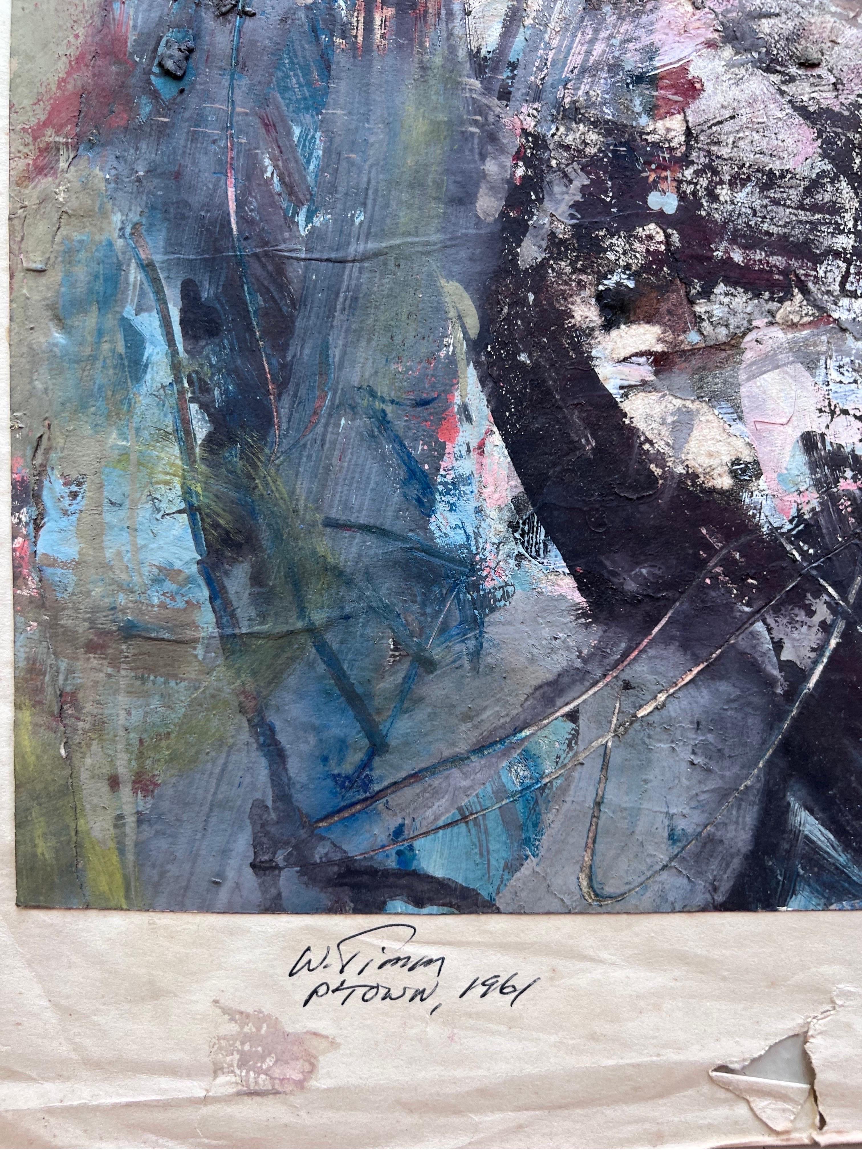 Peinture expressionniste abstraite vintage sur papier de Wayne Timm  en vente 3