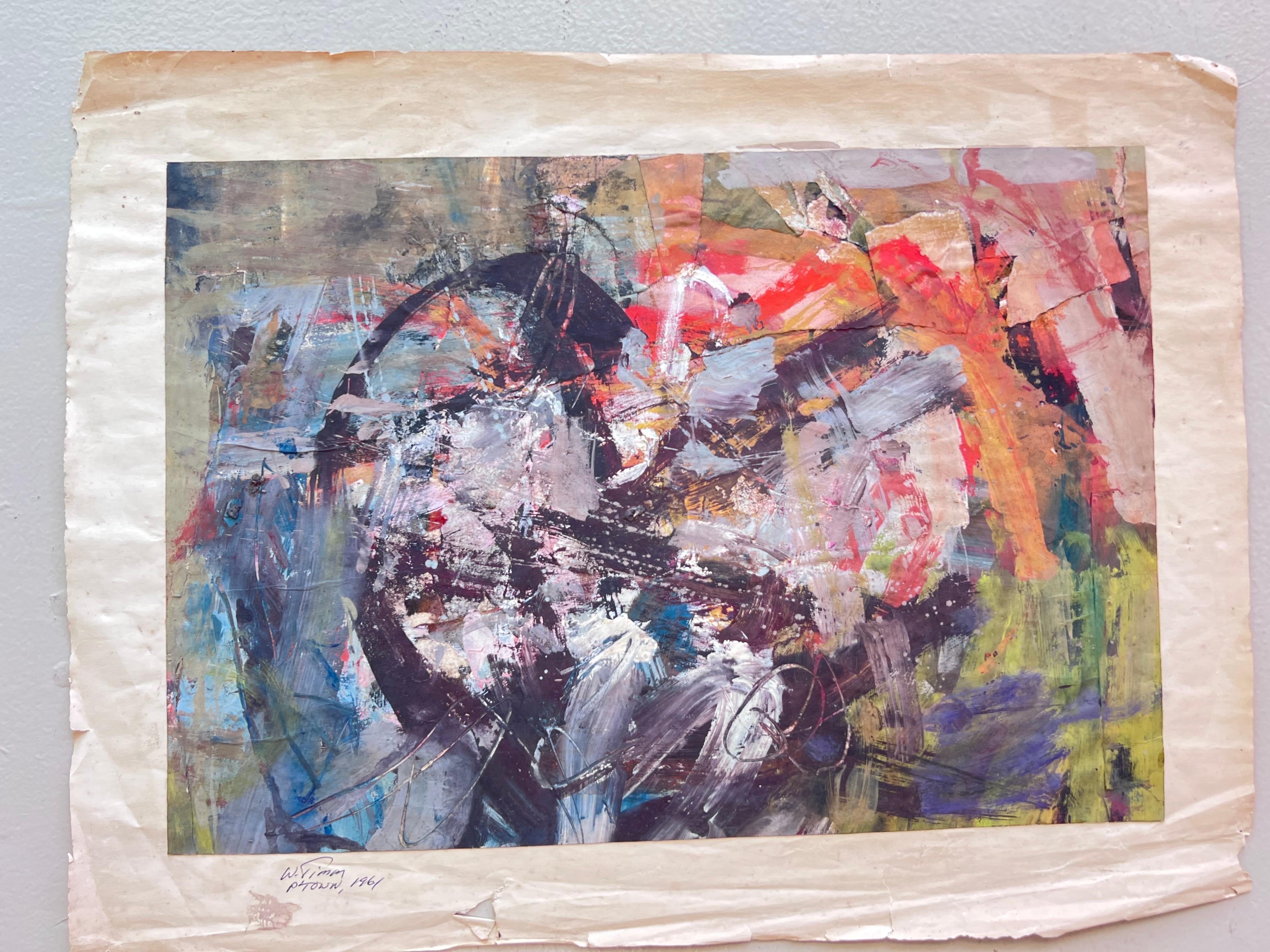 Peinture expressionniste abstraite vintage sur papier de Wayne Timm  en vente 6