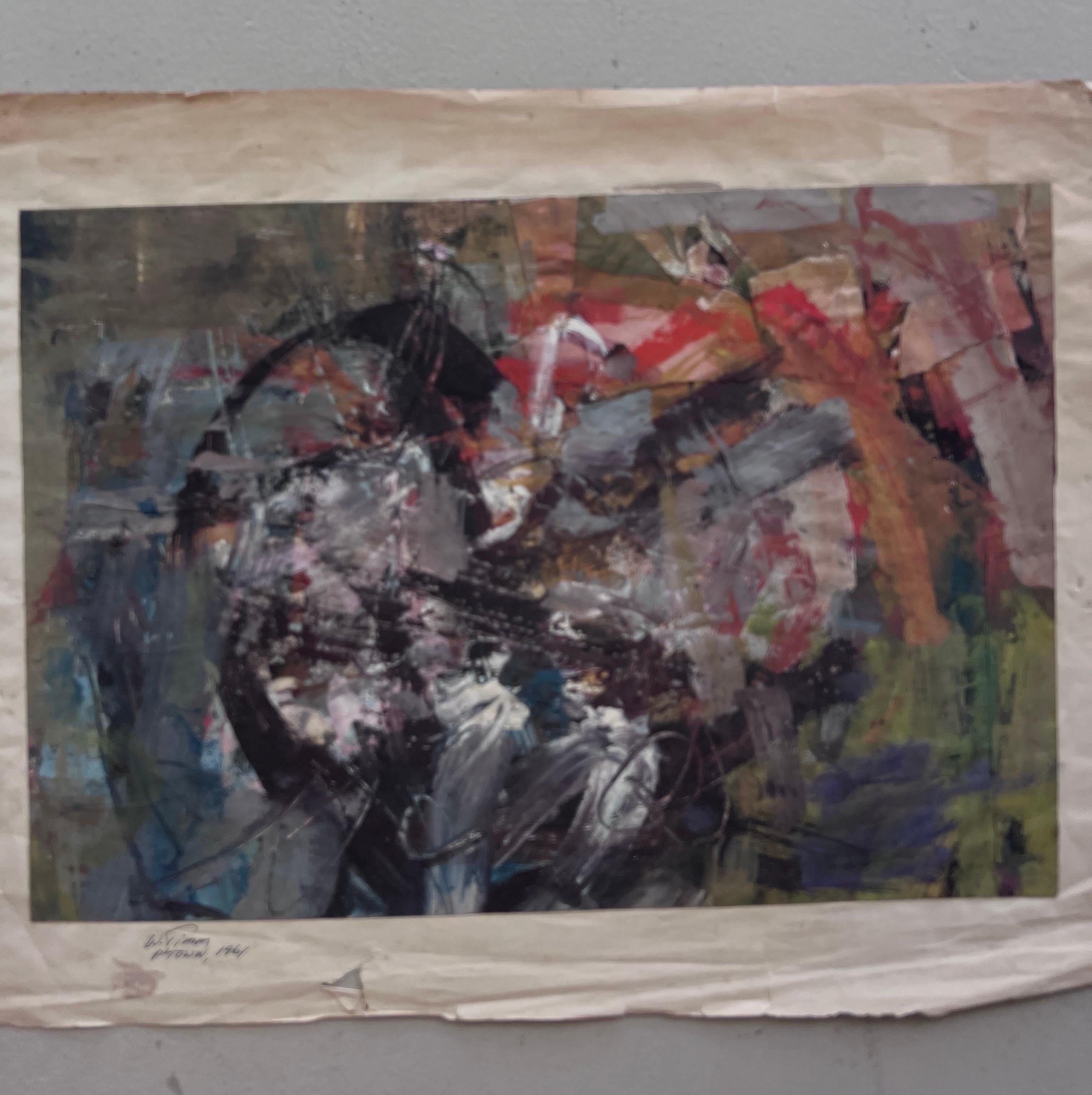 Peinture expressionniste abstraite vintage sur papier de Wayne Timm  en vente 8