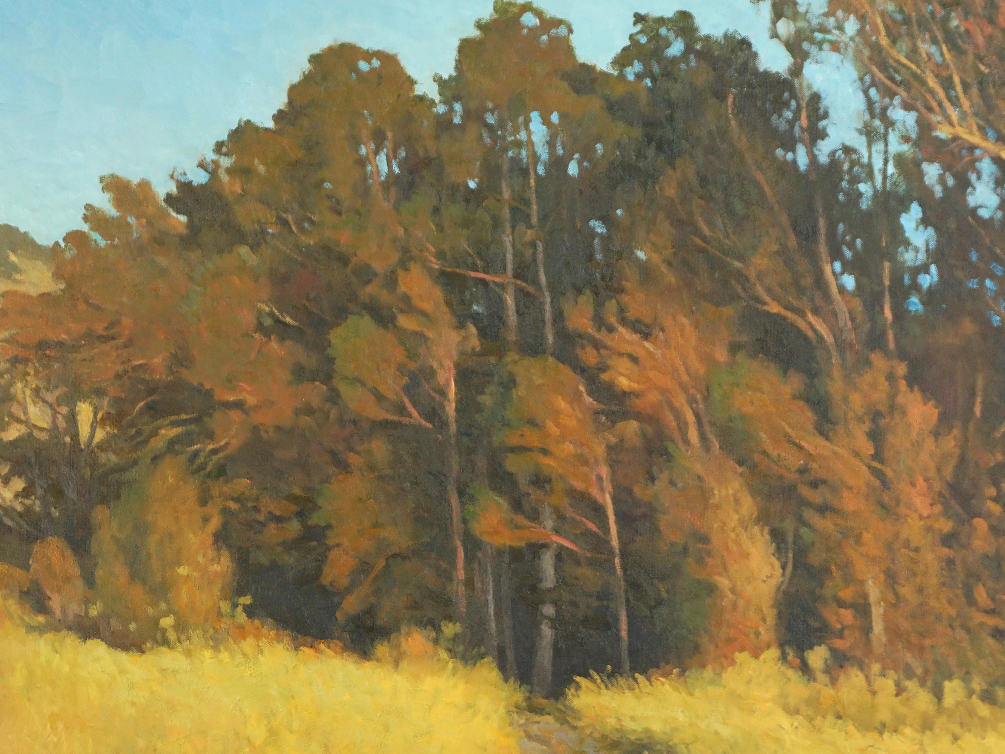 Idyllic autumnal landscape of beautiful Carmel Valley, California with deer in meadow by noted California artist Wayne 