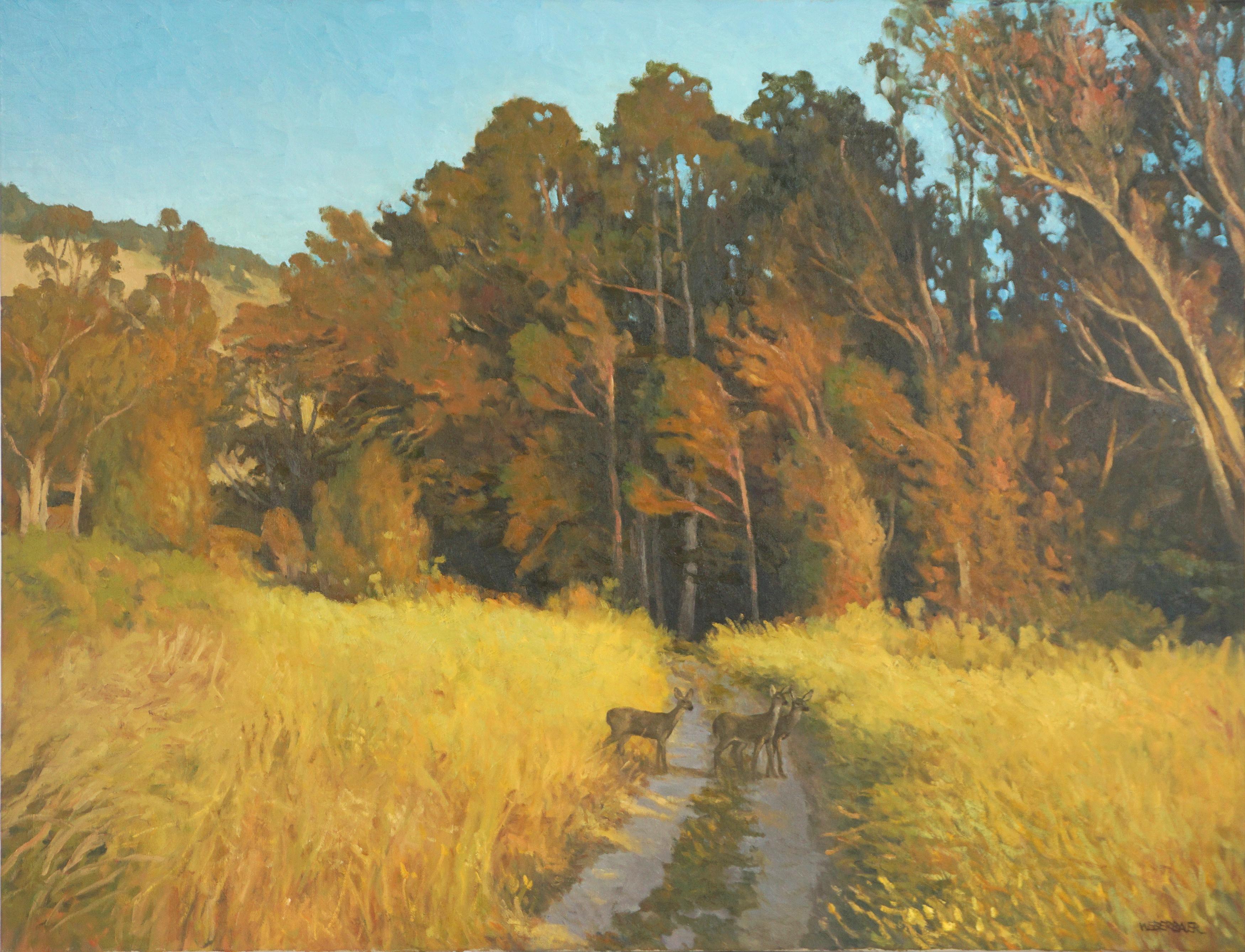 Wayne Weberbauer Landscape Painting - Carmel Valley, California Autumnal Landscape with Deer in Meadow