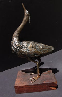 Bronze Heron Sculpture by Wayne F Williams