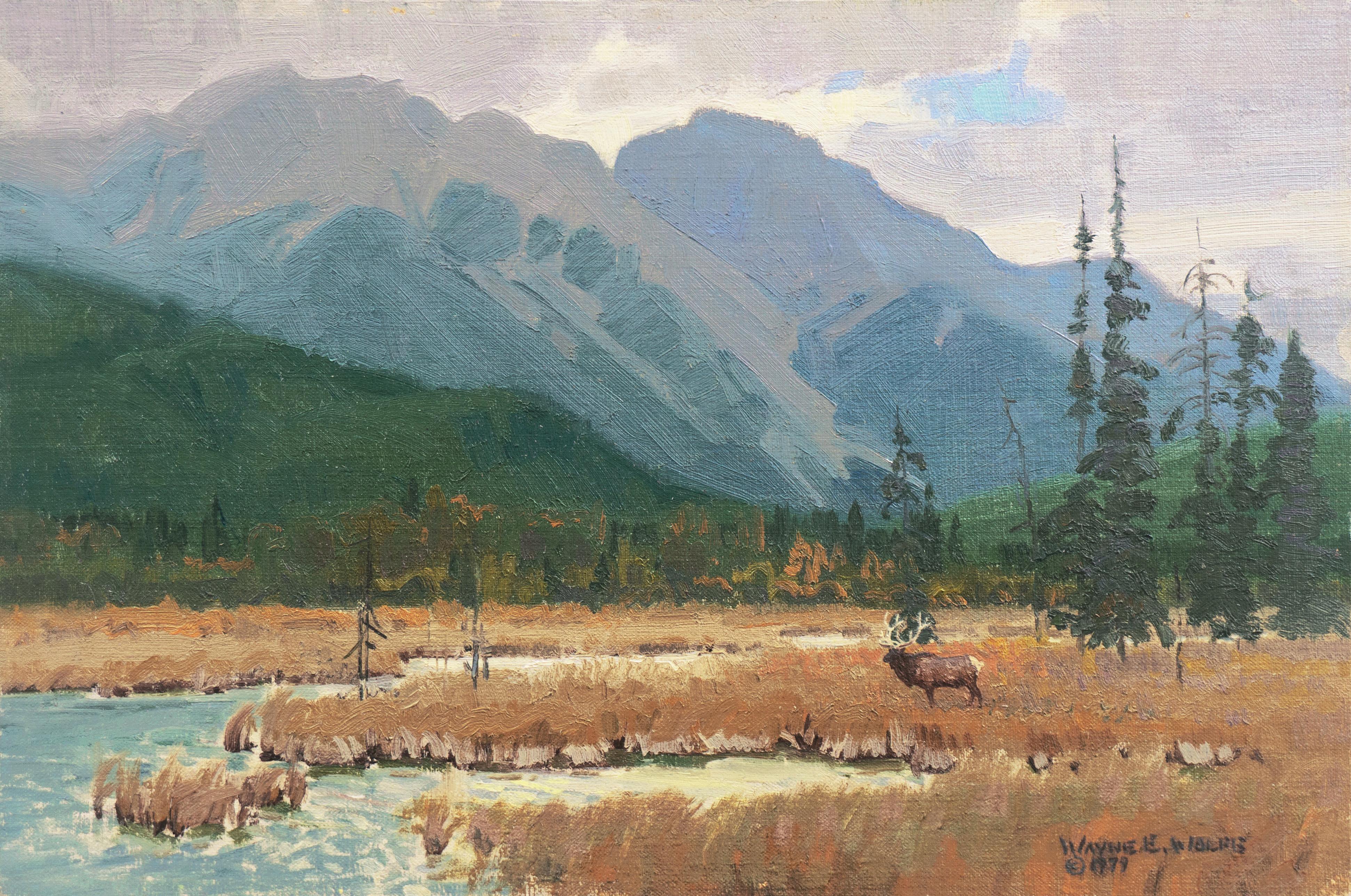 Wayne Wolfe Landscape Painting - 'Elk Grazing, Rocky Mountains', Colorado, Prix de West, Gilcrease Museum