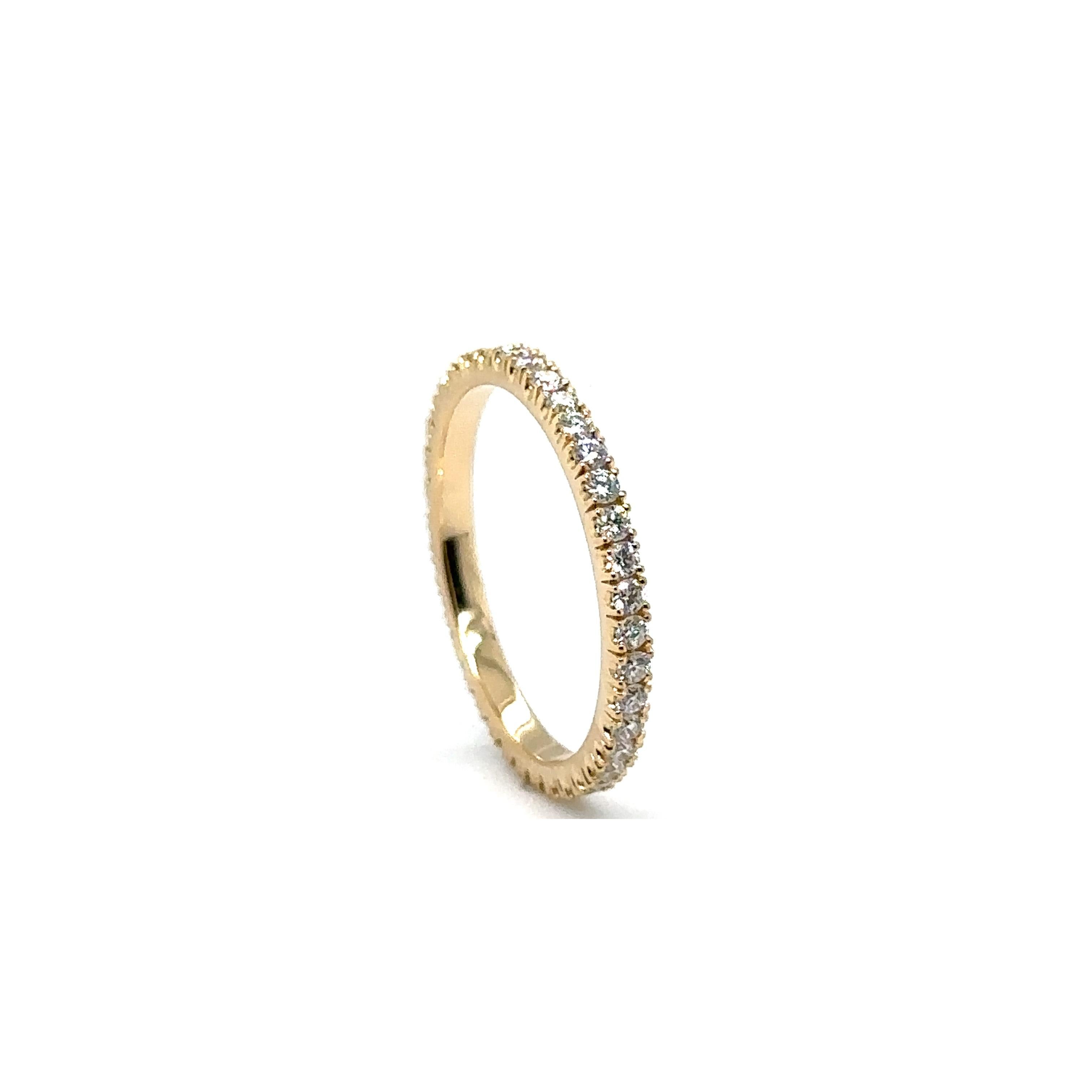 18KY WEDDING BAND with 0.52 CWT DIAMONDS
Metal: 18K YELLOW GOLD
Diamond Info: 
39-G/VS ROUND BRILLIANT DIAMONDS
SETTING MICRO PAVE MUSHROOM  
Total Ct Weight: 0.52 cwt.
Item Weight: 1.91 gm
Ring Size: 6 ¼ (Can be sized up to 6 ½)
Measurements:  1.90