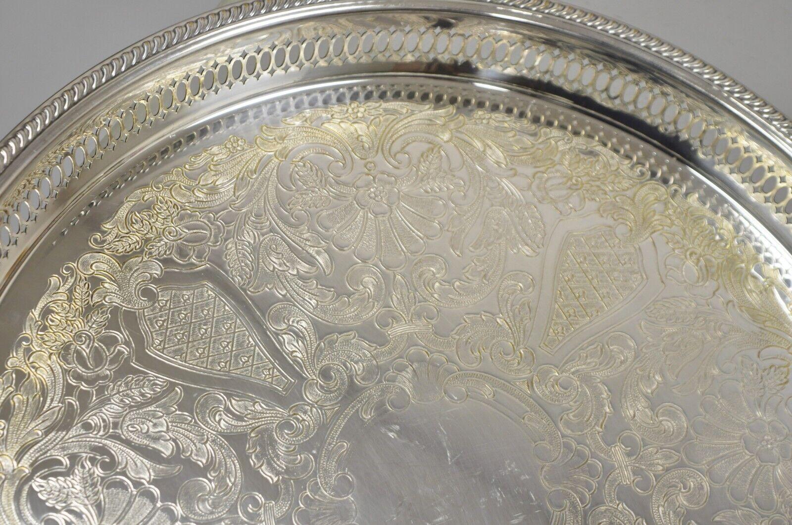 WB Rogers Silver Co Silver Plated Pierced Gallery 15” Serving Platter Tray For Sale 6