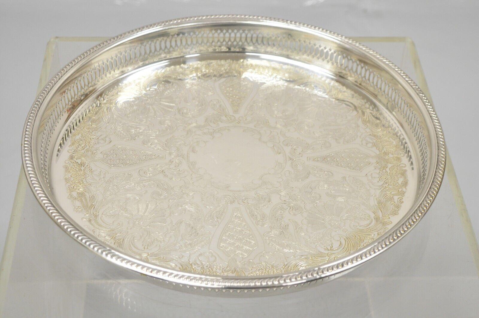 Victorian WB Rogers Silver Co Silver Plated Pierced Gallery 15” Serving Platter Tray For Sale