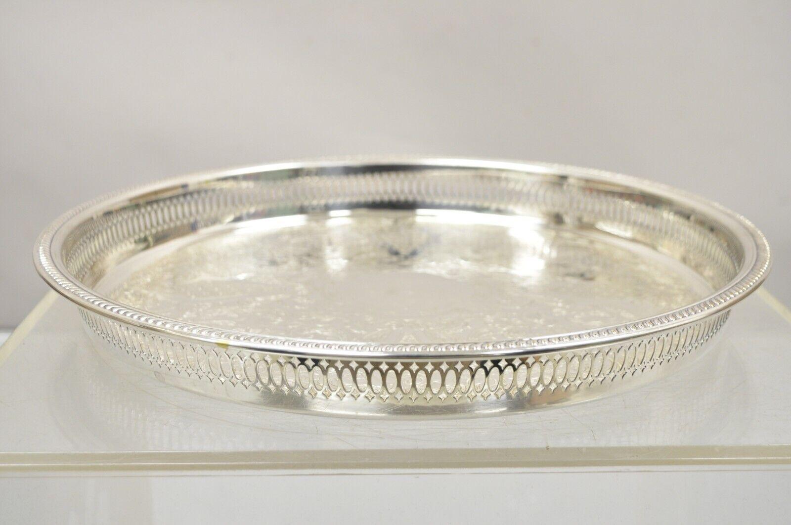 WB Rogers Silver Co Silver Plated Pierced Gallery 15” Serving Platter Tray In Good Condition For Sale In Philadelphia, PA