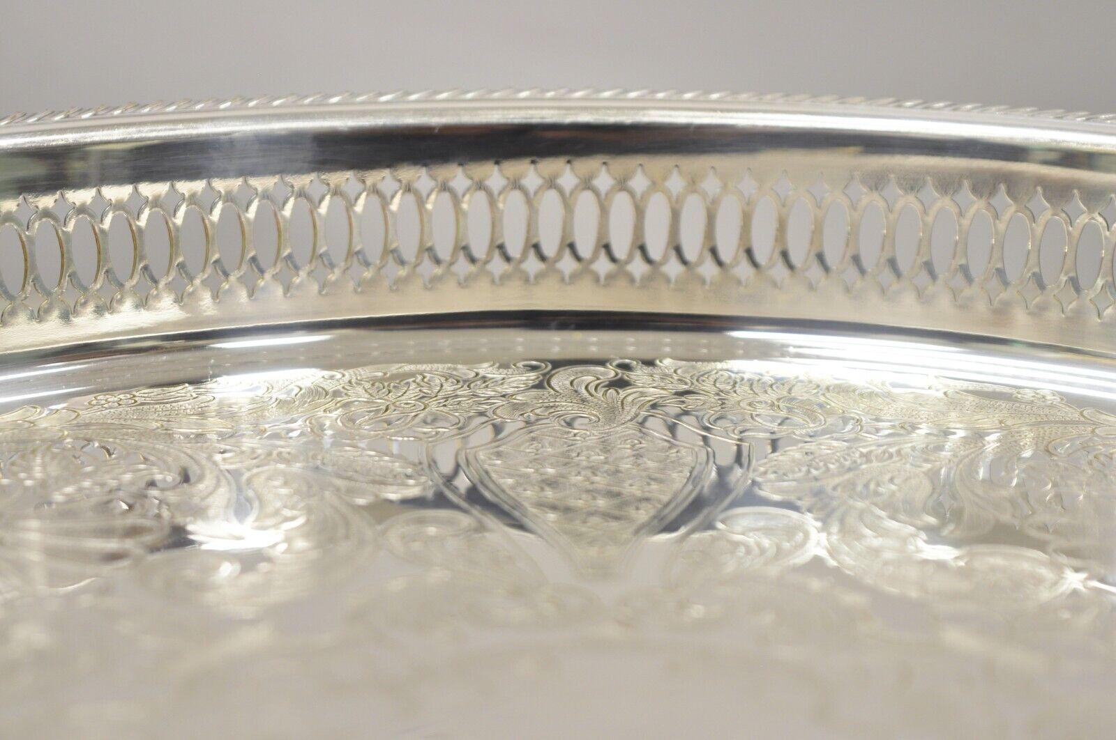 20th Century WB Rogers Silver Co Silver Plated Pierced Gallery 15” Serving Platter Tray For Sale