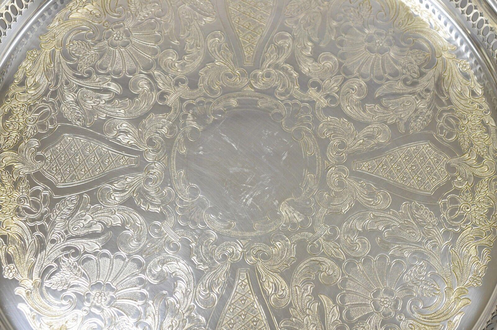 WB Rogers Silver Co Silver Plated Pierced Gallery 15” Serving Platter Tray For Sale 4