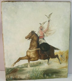 Equestrian Falconer Oversized Oil Painting, Italian, Circa 1940, Unframed