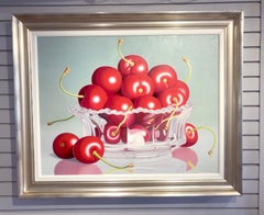 W.C. Nowell, "Cherries in Crystal Bowl", 28x36 Fruit Still Life Oil Painting