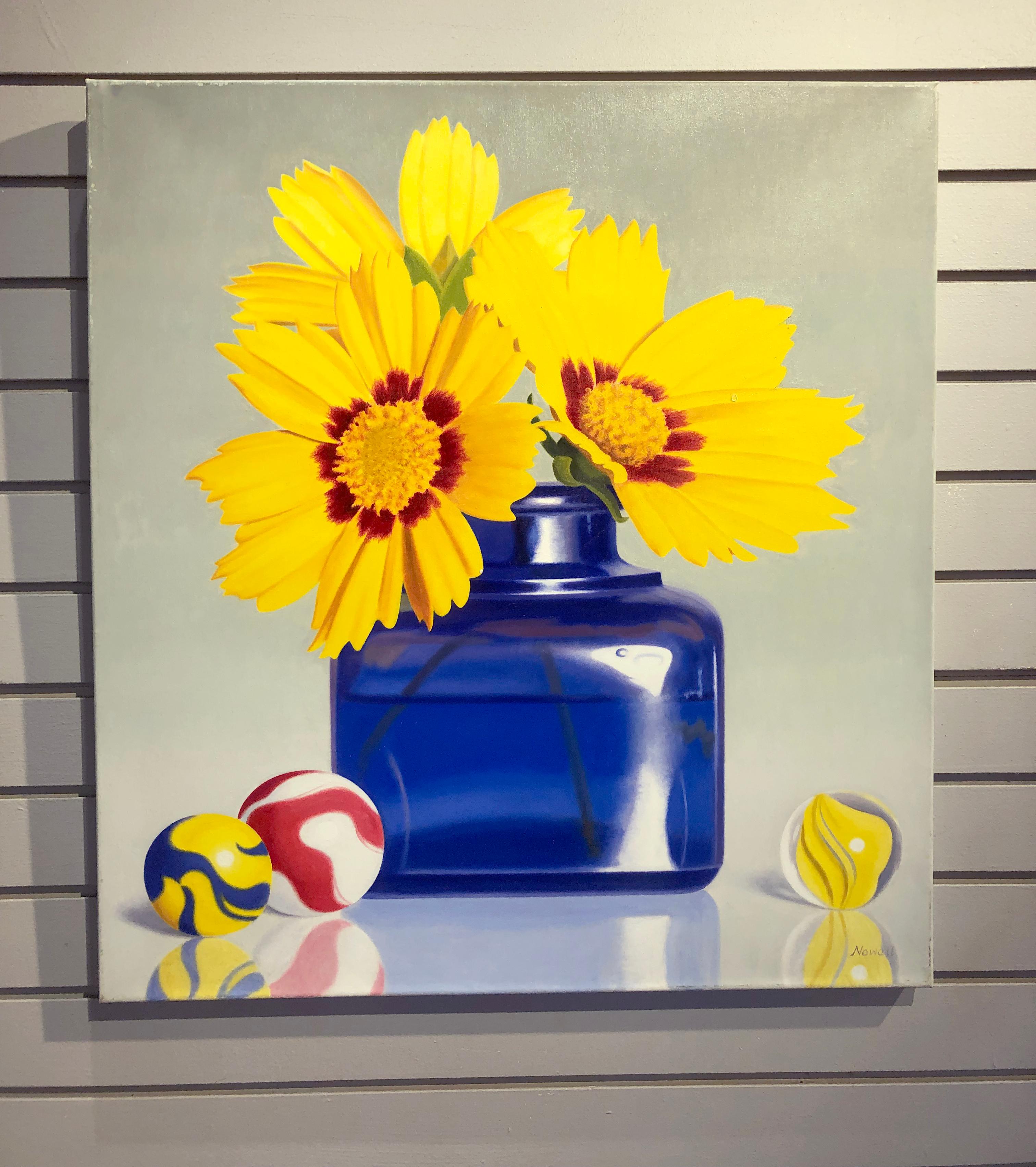 W.C. Nowell, „Summer Fun“, 26x24 Gelbe geblümte blaue Vase aus Marmor, Stillleben  im Angebot 1