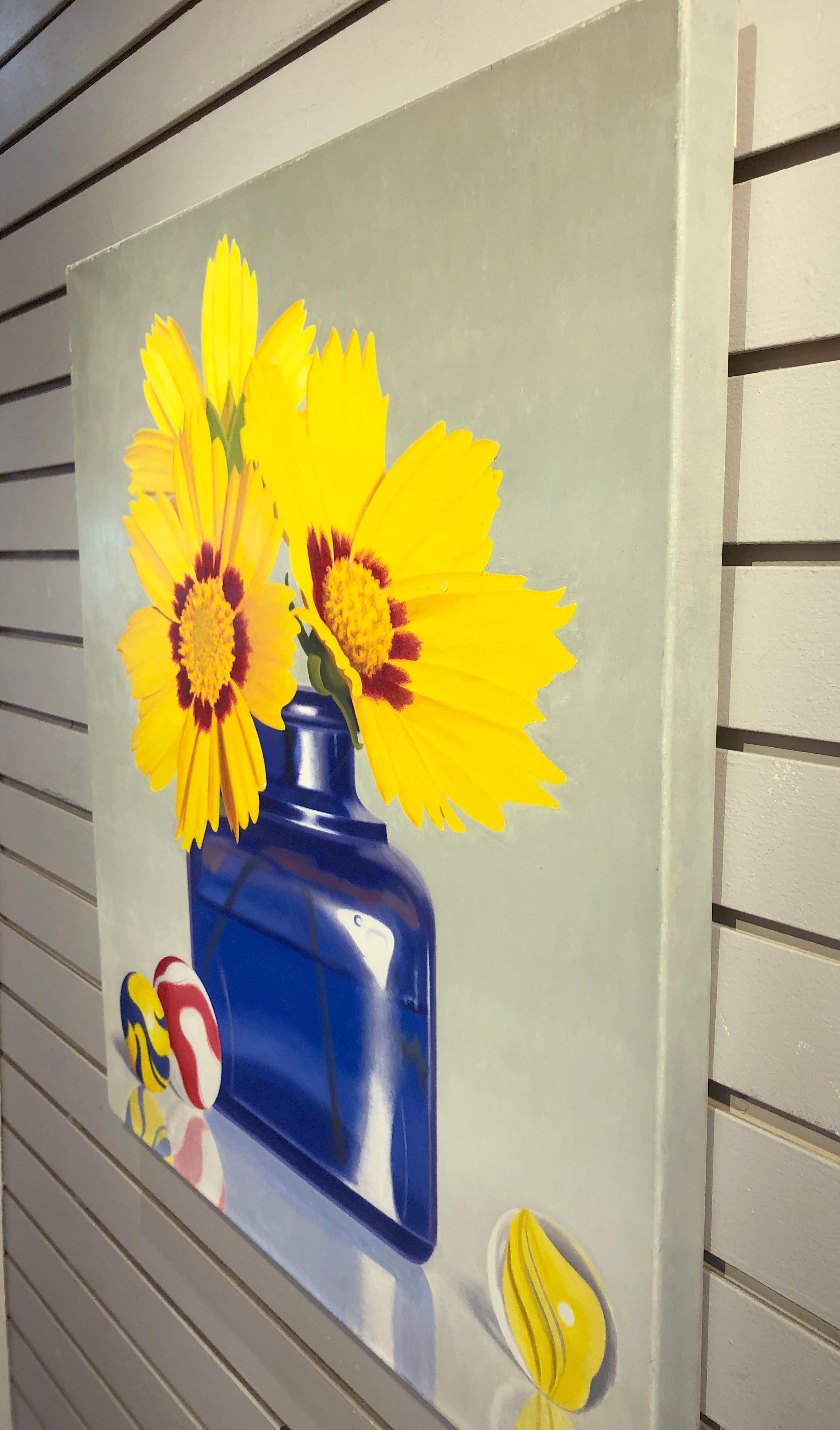W.C. Nowell, „Summer Fun“, 26x24 Gelbe geblümte blaue Vase aus Marmor, Stillleben  im Angebot 2