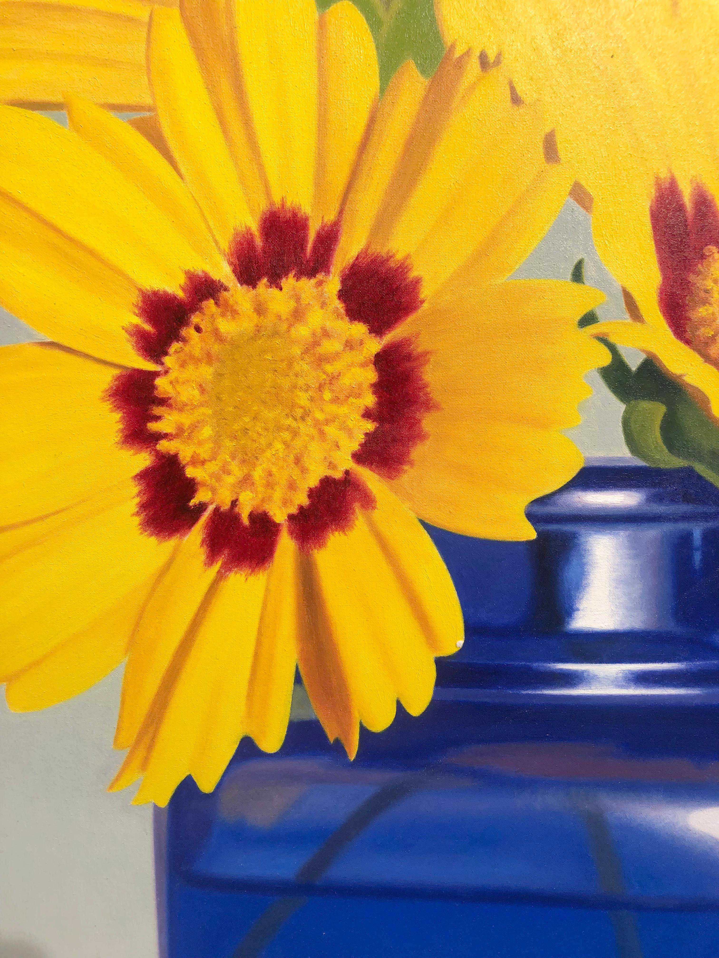 W.C. Nowell, „Summer Fun“, 26x24 Gelbe geblümte blaue Vase aus Marmor, Stillleben im Angebot 4