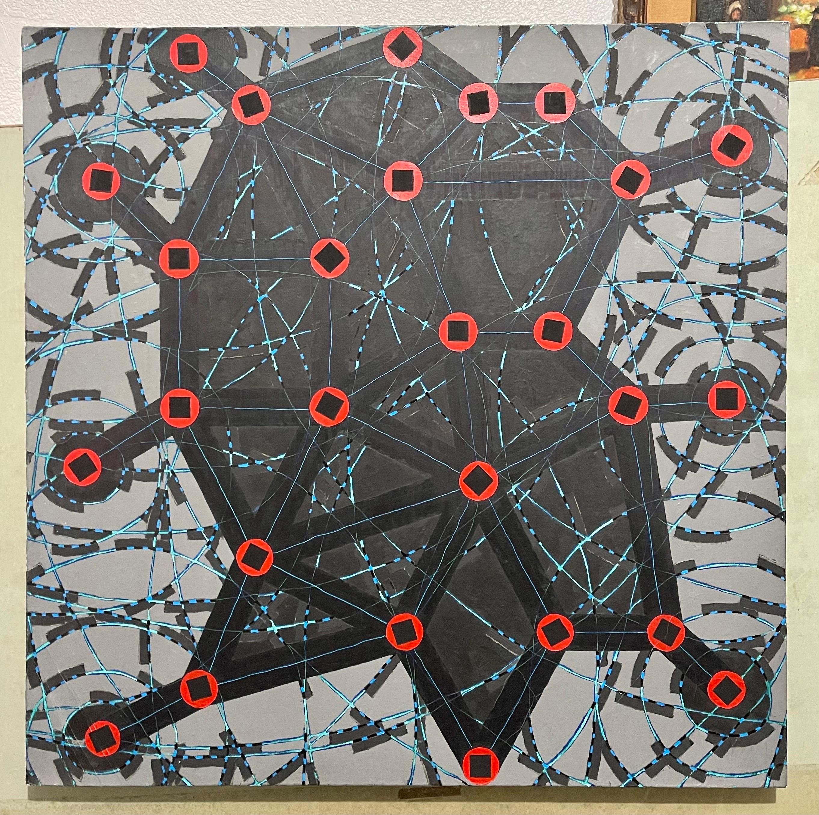 Stop Flats Night Stops, peinture à l'huile moderniste géométrique abstraite, W.C. Richardson en vente 12