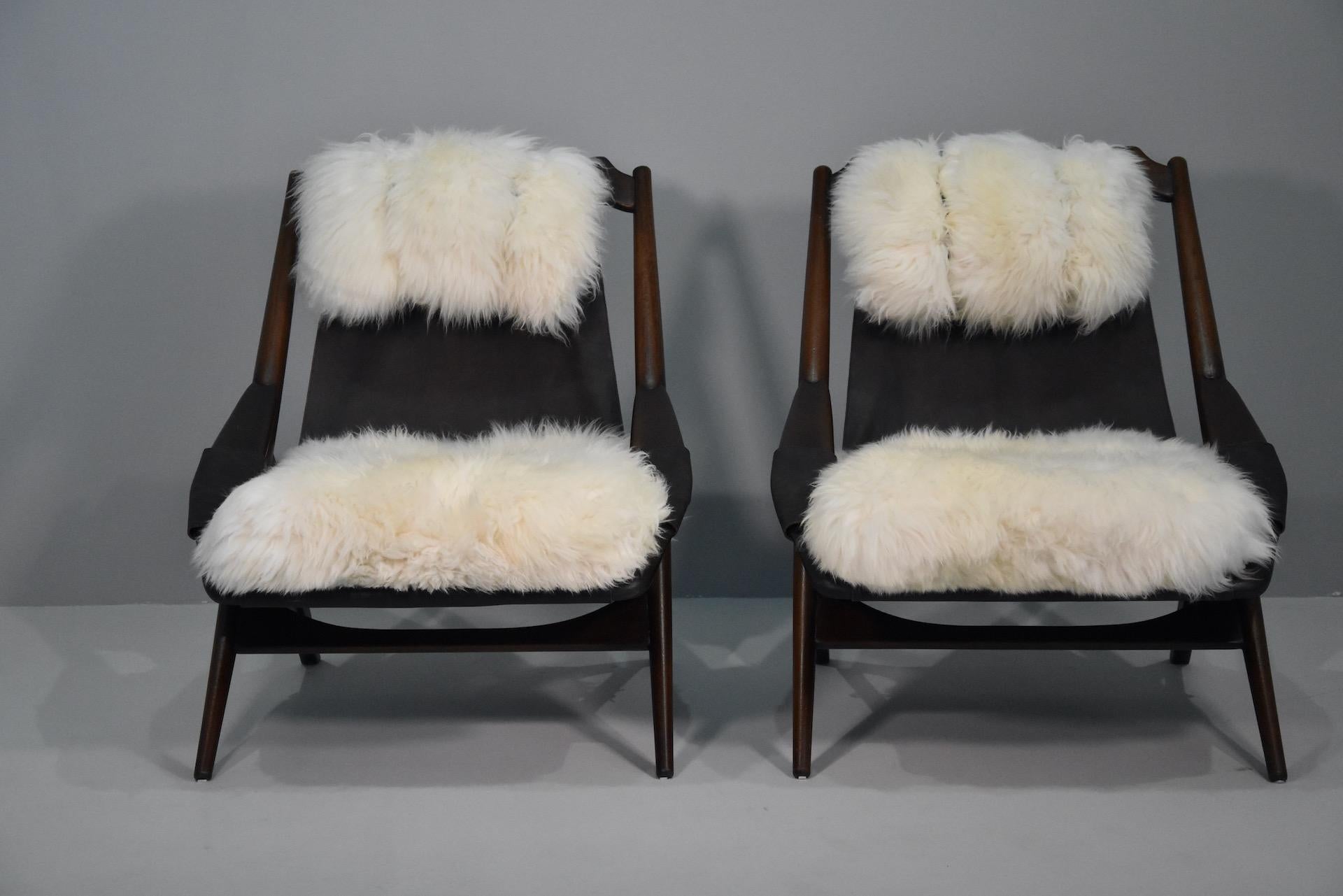 20th Century W.D. Andersag Lounge Chair in Leather And Sheepskin