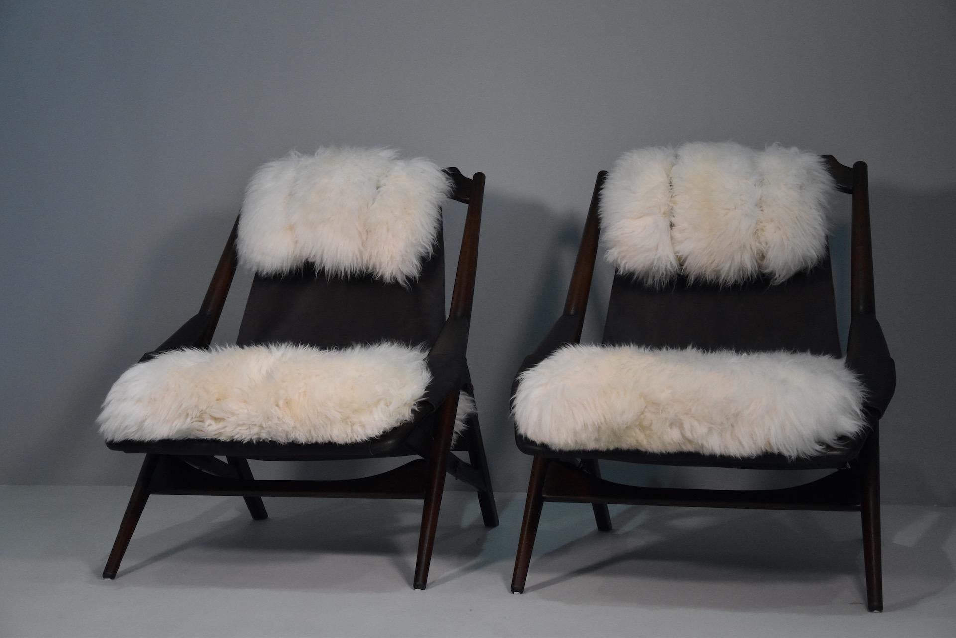 Mahogany W.D. Andersag Lounge Chair in Leather And Sheepskin