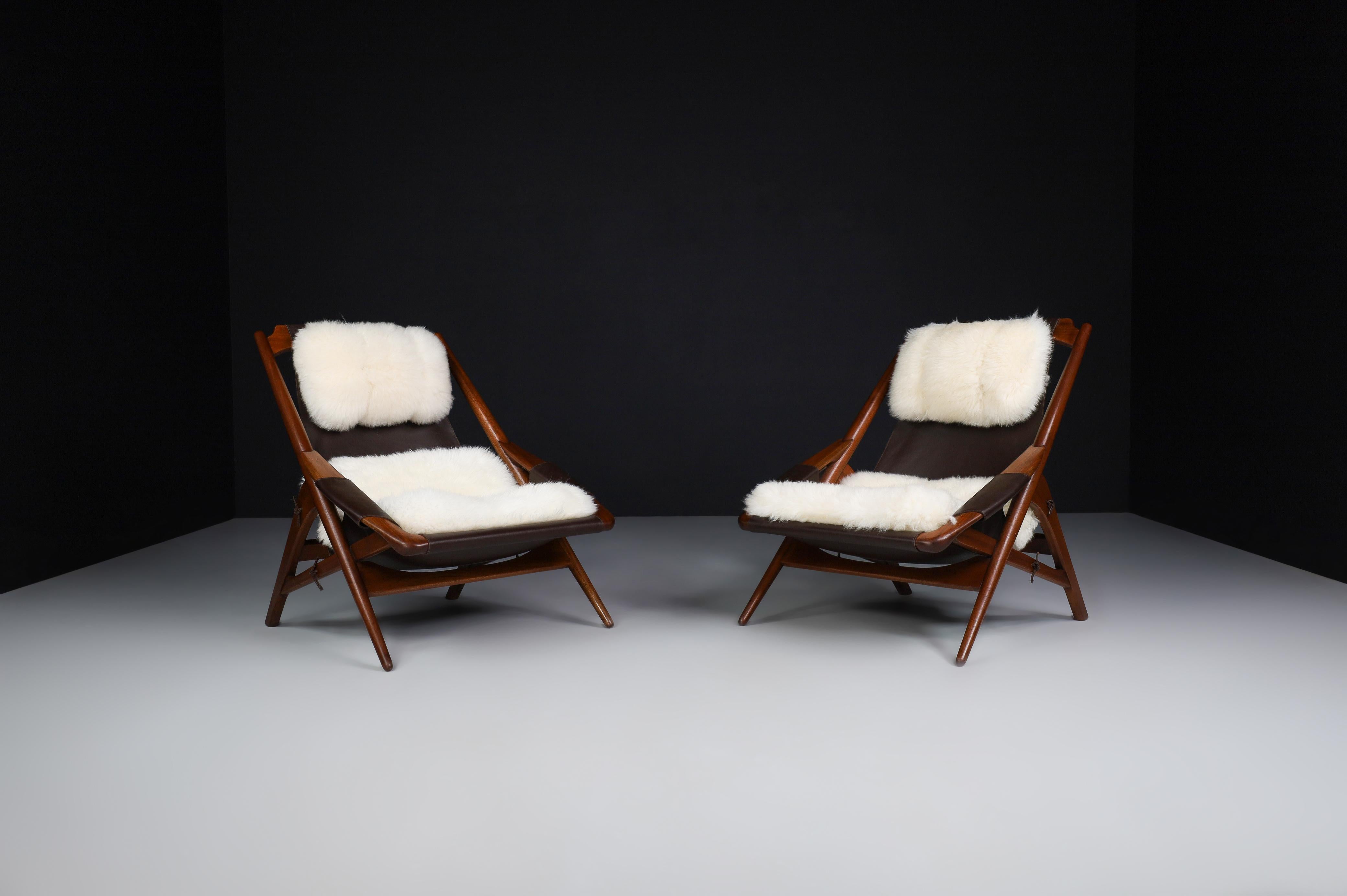 Mid-Century Modern W.D. Andersag Lounge Chairs Teak and Leather, Italy, 1959 For Sale