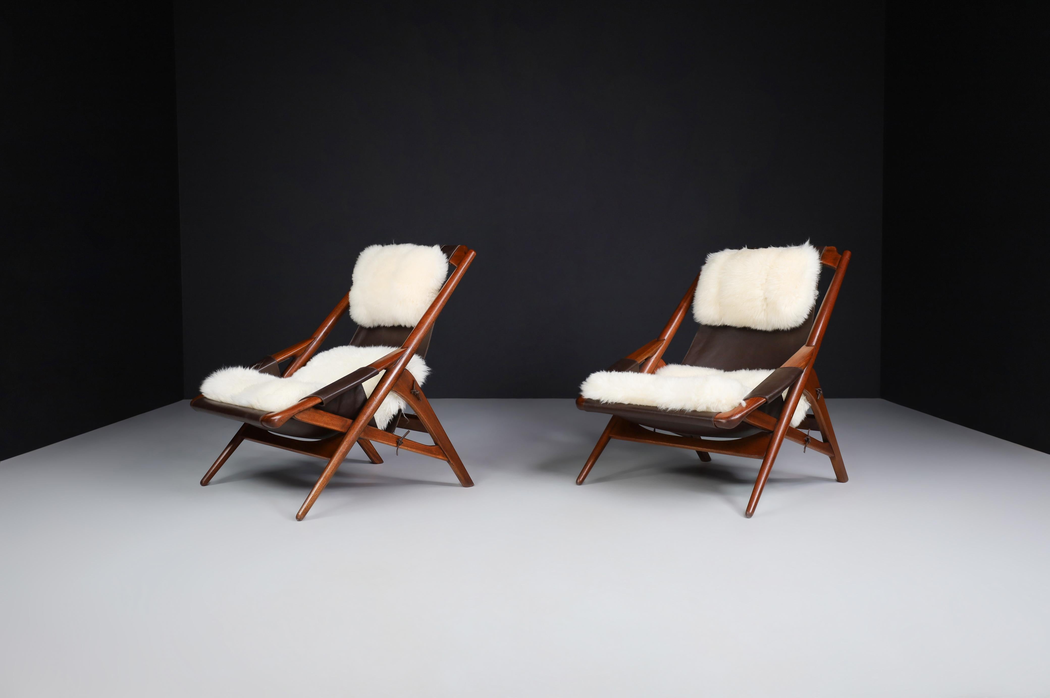 European W.D. Andersag Lounge Chairs Teak and Leather, Italy, 1959 For Sale