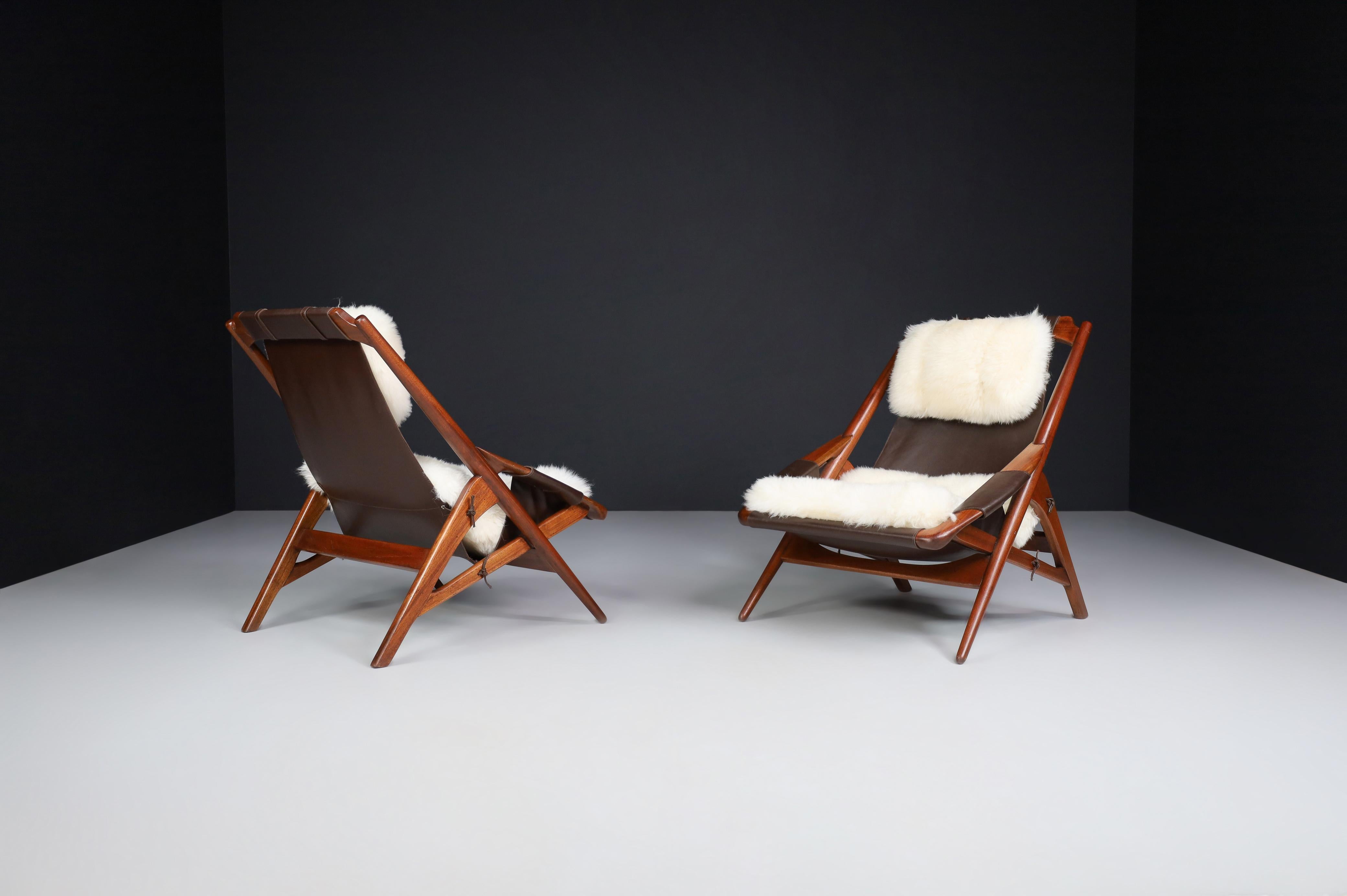 20th Century W.D. Andersag Lounge Chairs Teak and Leather, Italy, 1959 For Sale