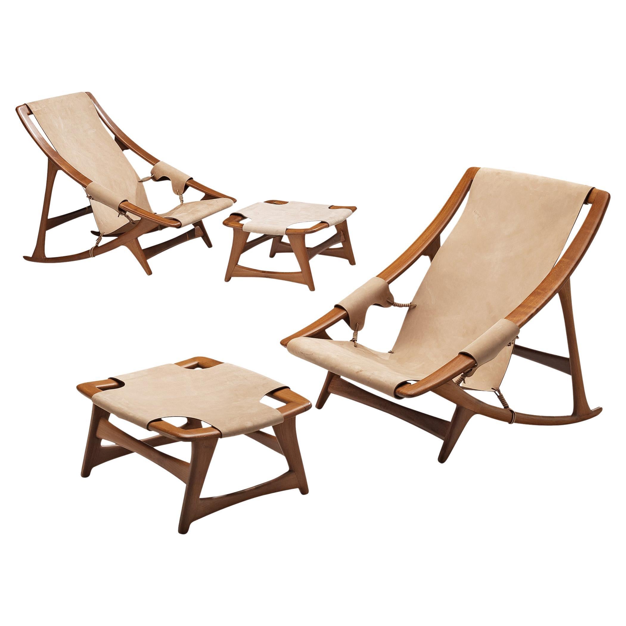 W.D. Andersag Lounge Chairs with Ottoman in Teak and Leather