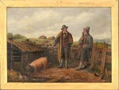 Antique W.E. Mitchell - 1881 Oil, Look at the Pig