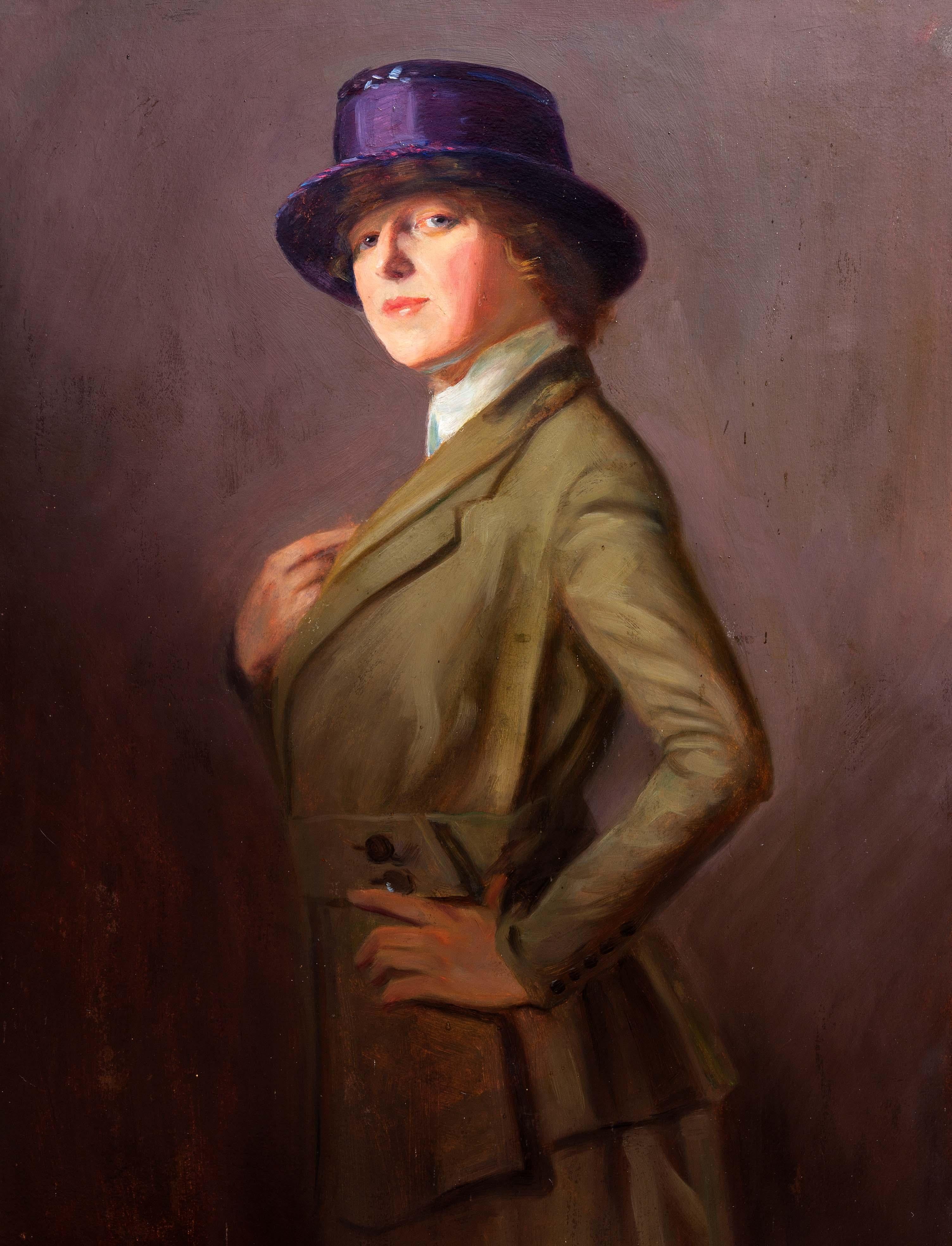 Bold portrait of a woman in riding clothes. Oil on board by American painter William E. Prather. Signed and dated 1918. In the original Whistler style frame. Please, contact us for shipping options.

Biography from the Archives of askART

This