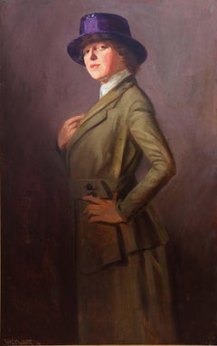 Ashcan School Painting "Lady in a Violet Hat" by W.E. Prather Dated 1918